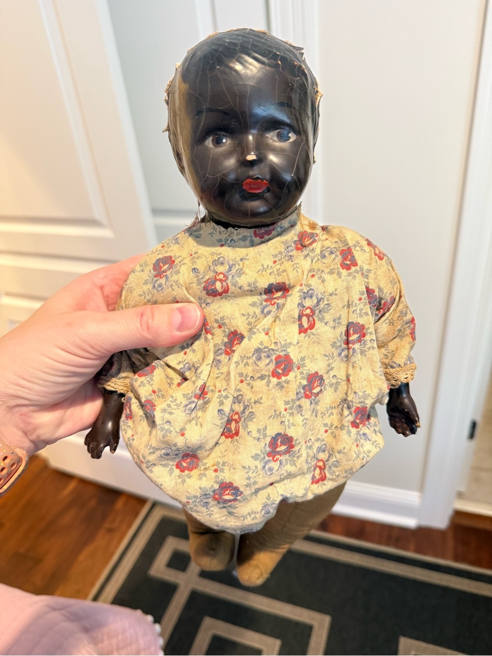 Vintage Black-Bisque Doll in Floral Dress - Kids Toy